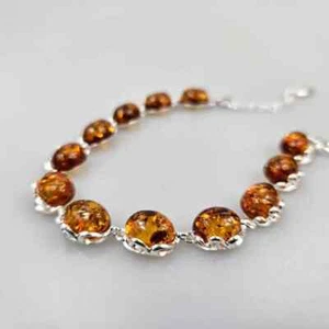Pulsera de cadena de ámbar báltico para joyas de plata de ley - Imagen 1 de 2
