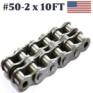 50R-2 DOUBLE STRAND ROLLER CHAIN 10FT WITH CONNECTING LINK SAME DAY SHIPPING - Picture 1 of 2