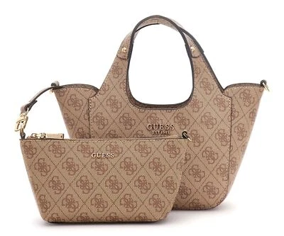 GUESS Calista 2 in 1 Mini Tote Handtasche Latte Logo hellbraun braun Neu - Bild 1 von 4