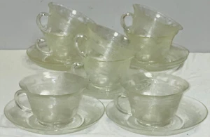 8 Macbeth Evans S PATTERN CRYSTAL THIN CUPS & SAUCERS - Picture 1 of 3