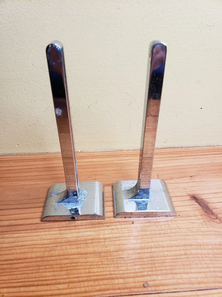 Vintage Salvaged Chrome Bath Glass Shelf Brackets Metal Supports 5 1/4" - Image 1 of 4