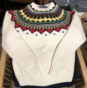 Vintage Polo Ralph Lauren Hand Knit Fair Isle Lambs Wool Cream Size L - Picture 1 of 10