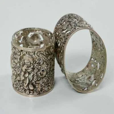 古董德国 835 银洛可可网状小天使餐巾戒指 "G" 初始 — 第 1/4 张图片