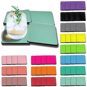Set of 4 Solid Color Absorbent Fabric Felt Neoprene Washable SQUARE Coasters Cup - Picture 1 of 46