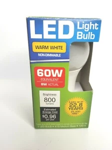 LED Warm White Light Bulb 60W (8W Actual) Non-Dimmable, 800 Lumens 25,000 Hours - Picture 1 of 5