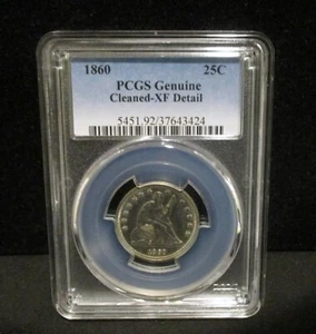 1860 Seated Liberty Silver Quarter - PCGS Genuine Cleaned - XF Detail - 3424 - Picture 1 of 4