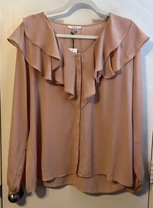 Milano Pale Pink Ruffled Long Sleeve Button Up Blouse size XL NWT - Picture 1 of 10