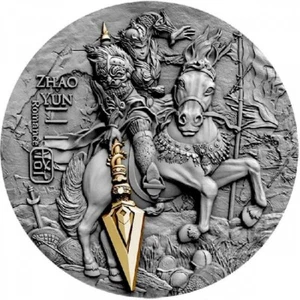 ZHAO YUN ANCIENT CHINESE WARRIOR 2019 2 oz $5 HR Antique Silver Coin Niue - Picture 1 of 5