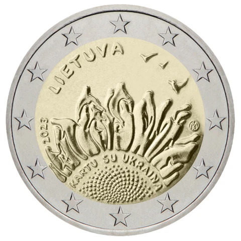 2023 Lithuania € 2 Euro Uncirculated UNC Coin Together With Ukraine Cover