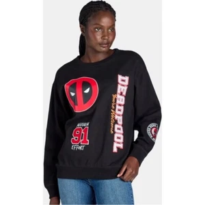 Marvel Deadpool Graphic Print Sweatshirt Pullover Crew Neck Black XS NWOT - Picture 1 of 11