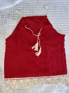 NEW Red Lace Crochet Trim Tassel Tie Cami Crop Top Size Small - Picture 1 of 2
