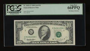 DBR 1995 $10 FRN Chicago Gem Fr. 2032-G PCGS 66 PPQ Serial G54061058C - Picture 1 of 2