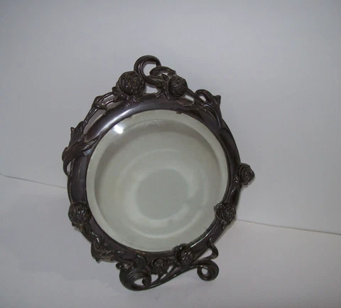 Antique Vintage Old ART NOUVEAU Ornate Floral Vanity Mirror Frame, Silverplated Cover