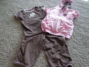 CARTER'S girl's sz 5 EUC 3-piece pink/brown heart/dog/polka dot outfit - Picture 1 of 11