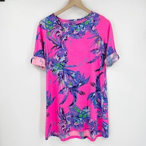 Lilly Pulitzer Surfcrest Pink Roll Tab Sleeve Monkey Dress Girl's XL 12-14 - Picture 1 of 5