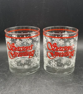 Libbey Rock Glasses Barware "Season's Greetings" Vintage Set Of 2 - Picture 1 of 8