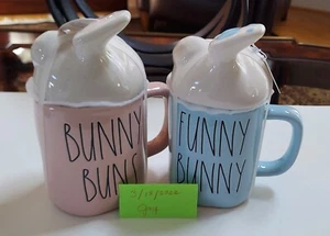 Rae Dunn Easter Pink Bunny Buns & Blue Funny Buns New With Toppers Set NWT - Picture 1 of 8