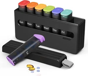 Weekly Pill Organizer 2 Times a Day - Am Pm Box 7 Day, Translucent Black - Picture 1 of 7