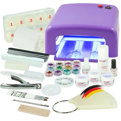 NAILS & BEAUTY FACTORY Nagelstudio Set UV Gel Starterset Nagelset Nägel Einsteigerset UV Lampe Lila