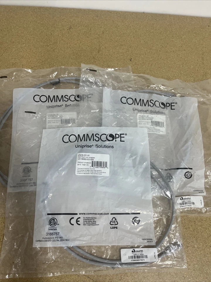 Lot of 3 Commscope Uniprise UNC6-GY-10F, UC1BBB2-0CF010 Patch Cord - Image 1 of 3