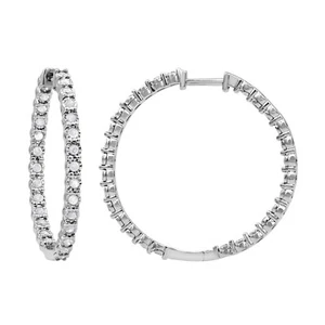 1.00 Carat Diamond, Sterling Silver Inside-Out Round Cut Diamond Hoop Earrings - Picture 1 of 5