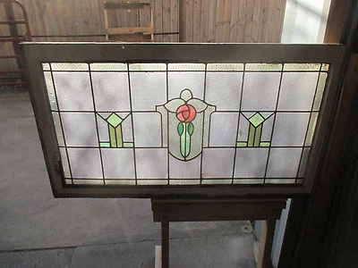 ANTIGUA VITRAL AMERICANA ROSA 45,7 x 27 ~ RESCATE ARQUITECTÓNICO ~ Foto 1 de 4