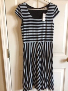 Ann Taylor Loft Blue Black Stripe Jersey Knit Flare Casual Dress Womens S Small - Picture 1 of 4