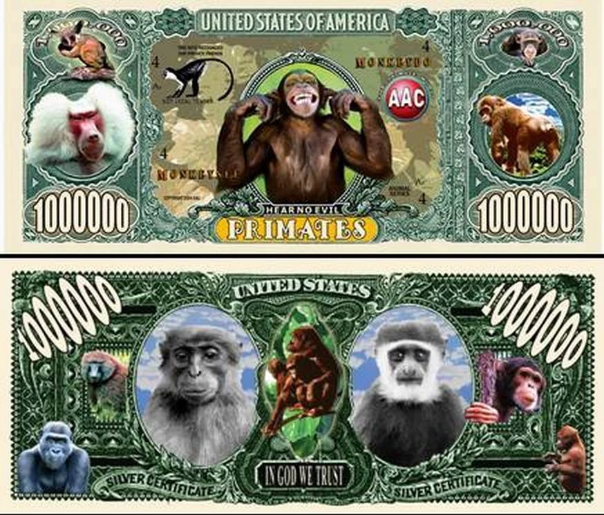 Monkey Business Primates Million Dollar Funny Money Novelty Note + FREE SLEEVE