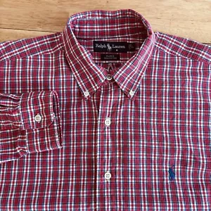 Camicia Ralph Lauren uomo taglia L rossa blu bianca a quadri manica lunga con bottoni - Foto 1 di 7