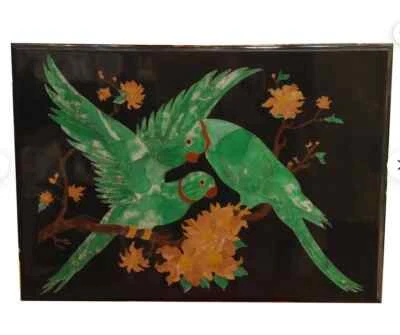 18" x 15'' black Marble Center wall panel bird Table Top Inlay pietra dura - Image 1 of 4