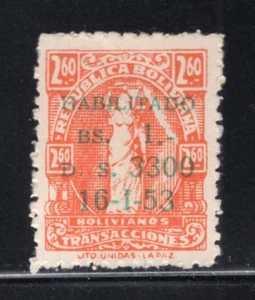 Bolivia 2.60 Revenue Stamp Overprinted " HABILITADO BS. 1.- D.S. 3300 16-1-53" - Picture 1 of 1