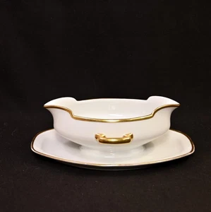 MZ Moritz Zdekauer Gravy Boat Devon 18K Gold on White 1918-1939 Czechoslovakia - Picture 1 of 24