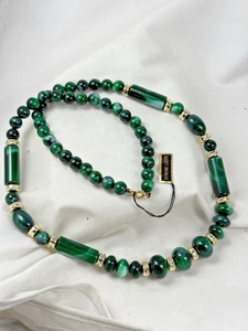 NWT Necklace Green Lucite 29" Long Beaded Gold Tone - Picture 1 of 7