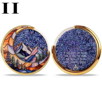 2 Year Alcoholics Anonymous Gold Glitter Plated AA Medallion Coin Sobriety Chips - Image 1 of 4