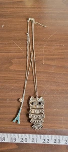 Beautiful Owl Pendant And Blue Eiffel Town Pendant With Double Chain - Picture 1 of 10