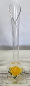Vtg MCM Bircraft Lucite "GOD IS LOVE" Yellow Rose w/Leaves Bud Vase 7" - Picture 1 of 6