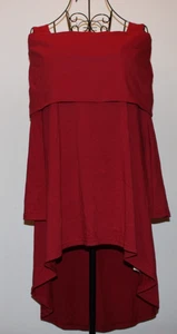 Red Oversize Tunic Cold Shoulder Shirt Pullover Blouse NWT Holiday Kimono Top L - Picture 1 of 13