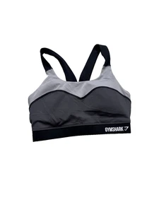 Gymshark Sports Bra Womens XS S Gray Black Cross Back Athletic Workout Training - Picture 1 of 5