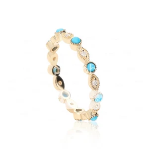 Anillo banda de piedras preciosas turquesa oro amarillo de 14k pavé de diamantes joyería - 7,75 EE. UU. - Imagen 1 de 6