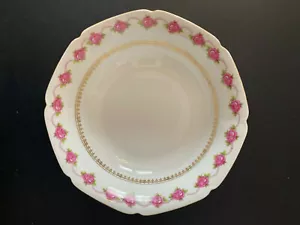 GERMANY red pink cabbage rose and gold scroll gold trim serving bowl 8.75" - Picture 1 of 4