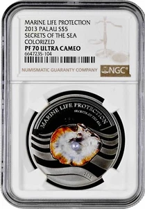 Palau 5 dollars 2013, NGC PF70 UC, "Marine Life Protection - Secrets of the Sea" - Picture 1 of 2