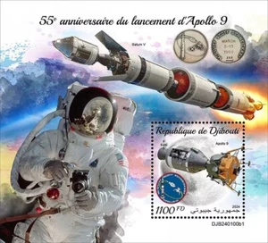 Hoja de estampillas espaciales de astronautas de vuelos espaciales lunares de la NASA APOLLO 9 #2 (2024 Djibouti) - Imagen 1 de 1