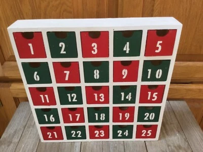 Creative Hobbies 25 Drawer Wooden Advent Calendar Red/Green/White 11 x 11" - Image 1 of 4