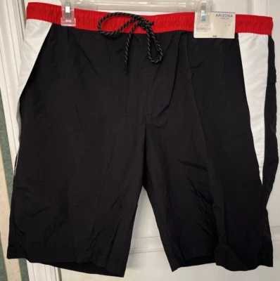 Terno de banho masculino Arizona Jeans Co. preto com vermelho e branco tamanho GG novo com etiquetas - Imagem 1 de 4