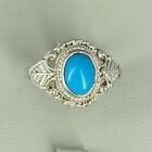 925 Sterling Silver Ring Leaf Faux Turquoise Ethnic Style Chunky Size Uk L