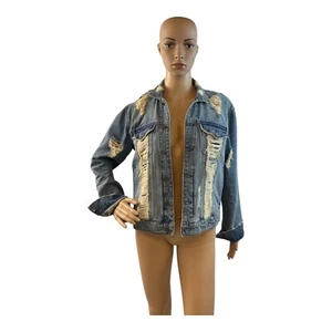 Volcom Women’s Blue Distressed Denim Short Long Sleeve Jeans Jacket Size Small. - Picture 1 of 13