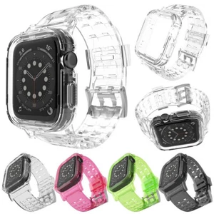 TPU Clear Case with Band Strap 42/38/40/44mm For Apple Watch Series 6 SE 5 4 3/2 - Picture 1 of 15
