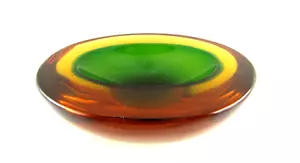 ITALIAN MID CENTURY OVAL YELLOW ORANGE & GREEEN MURANO ART GLASS CATCHALL BOWL - Picture 1 of 14