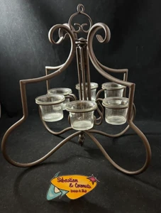 Brown Metal Six 6 Glass Tea light Votive Holder Rustic Earthy Home Decoration - Picture 1 of 4