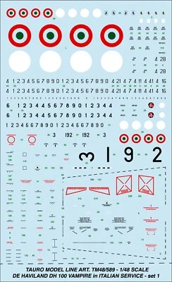 TAURO MODEL TM48/589 DH.100 VAMPIRE ITALIAN VERSION SCALA 1:48 - Immagine 1 di 4